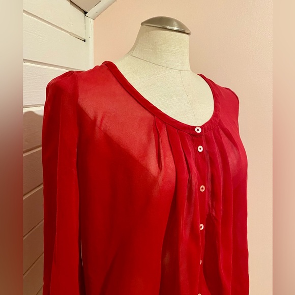 Babaton Red Silk Blouse, Buttons, Size Small - Picture 2 of 4